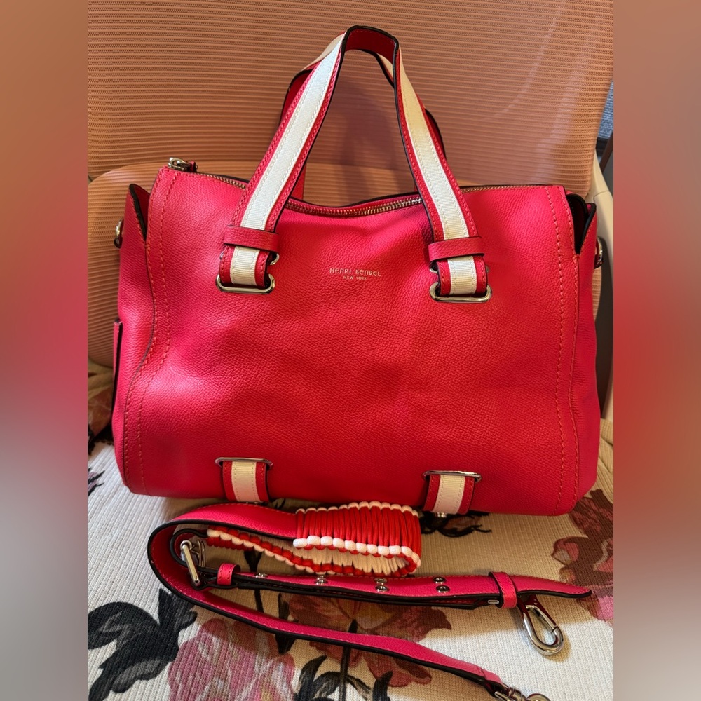 Henri Bendel Hot Pink Leather Barrel Satchel Tote
